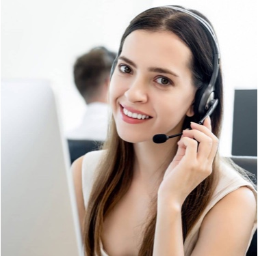 Dark haired woman with headset